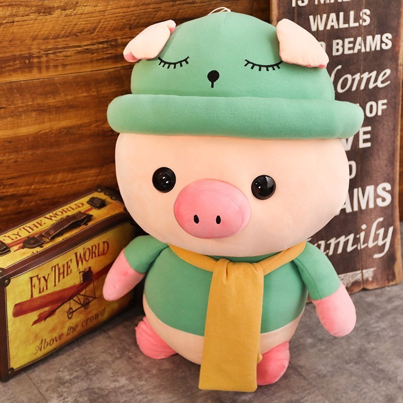 50cm plush toy pink soft pig cute dolls with hat and scarf for kids