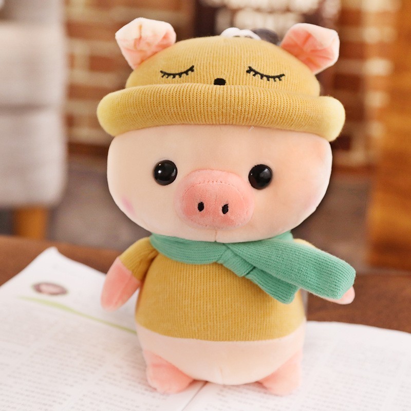 50cm plush toy pink soft pig cute dolls with hat and scarf for kids