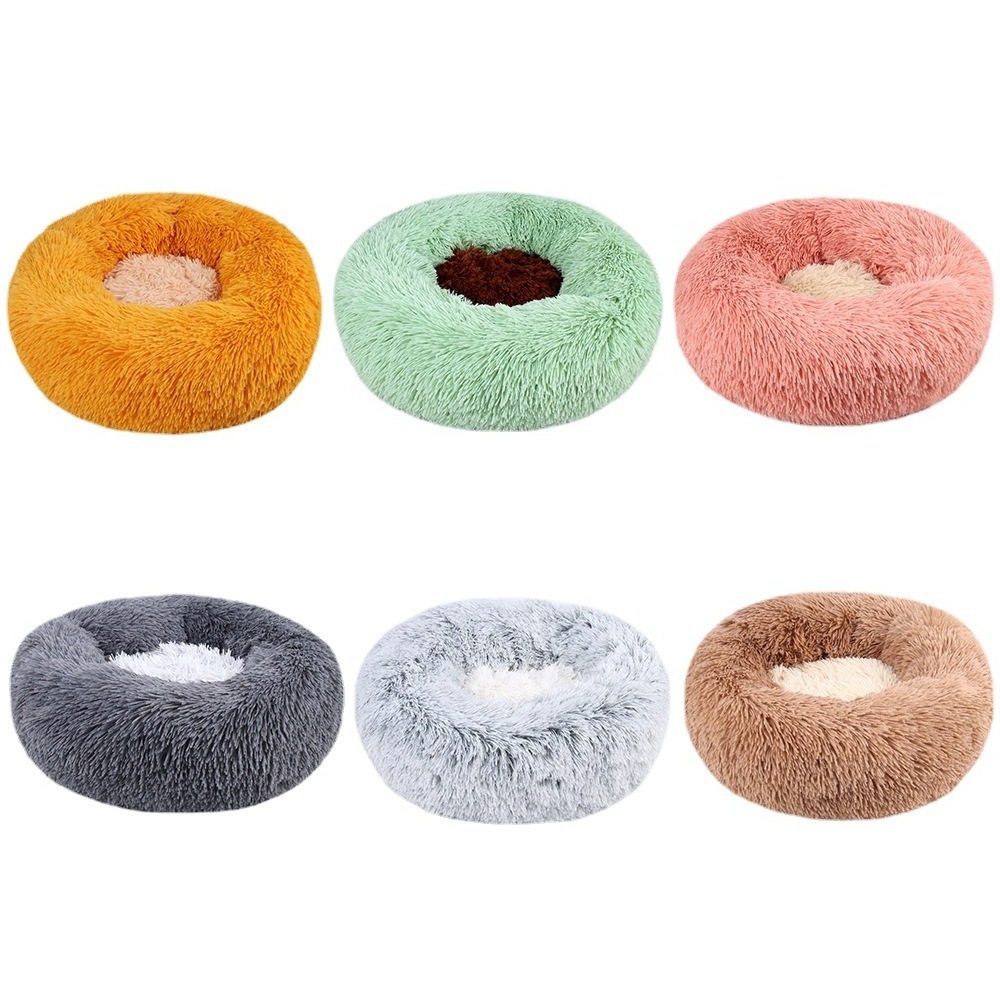 Long Plush Super Soft Kennel Dog Round Cat Winter Warm Sleeping Bag Puppy Cushion Mat Portable  Pet Bed