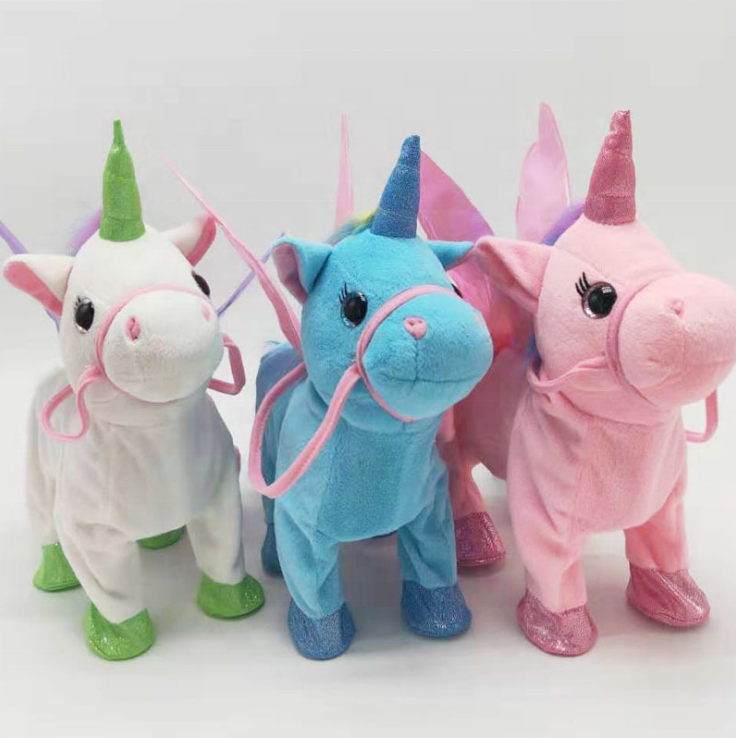 Walking Electric Unicorn Plush Toy Stuffed Animal Toy Electronic Music Unicorn Toy with wing Children Gifts peluches unicorn