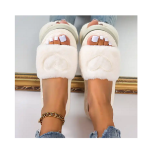 Valentines slippers Soft Fluffy Fur Heart slippers House Shoes Open Toe Indoor slides Faux Fur Warm Comfy Slip Women's Slippers