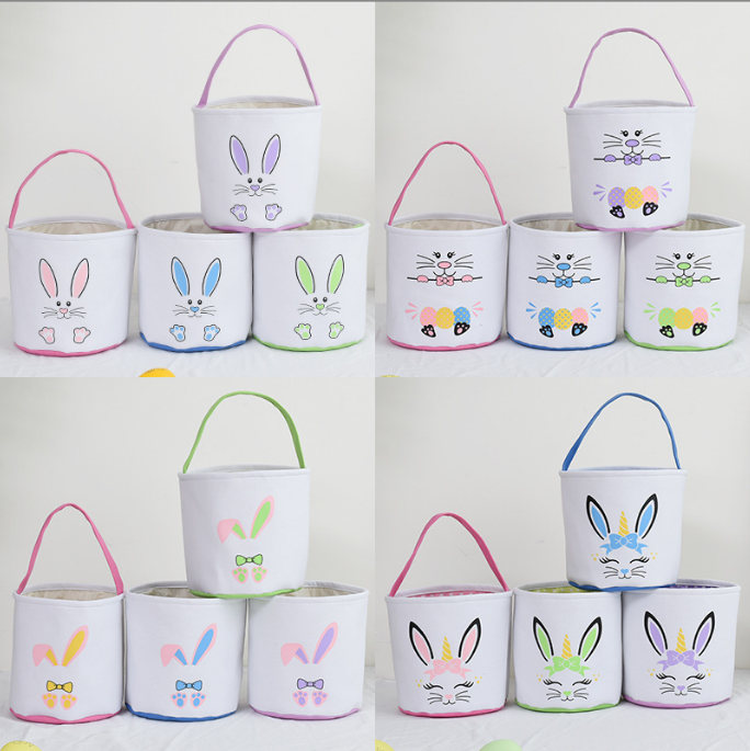 2022 New Easter Bunny Basket Easter Egg Candy Canvas Wholesale Easter Baskets With Handle