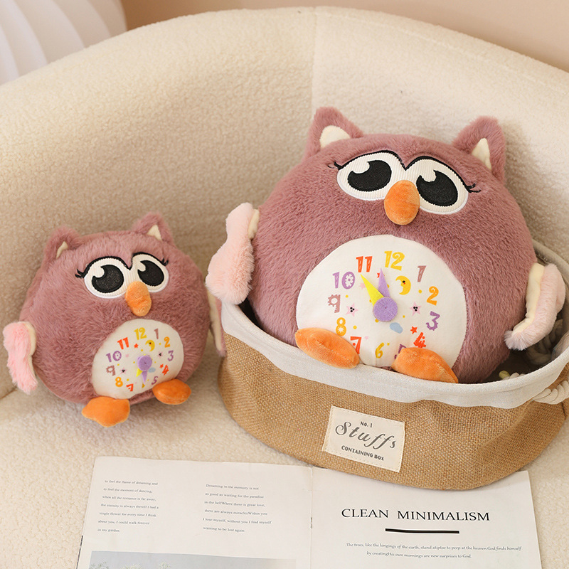 Wholesale 25cm Owl Plush Stuffed Animal Cute Baby Bedtime Toys Soft Owl Plush Toys With Clock