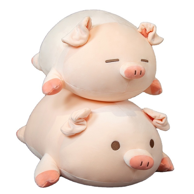 Squishy Pig Stuffed Doll Lying Plush Piggy Toy White/Pink Animals Soft Plushie