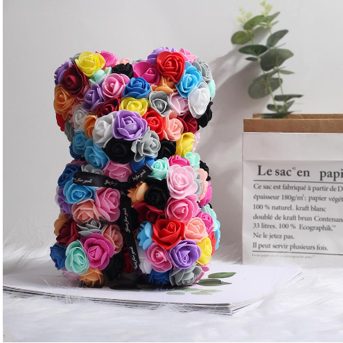 heart Rose Bear Multicolor Plastic Foam Rose Teddy Bear Girlfriend Valentines Day Gift Birthday Party Decoration