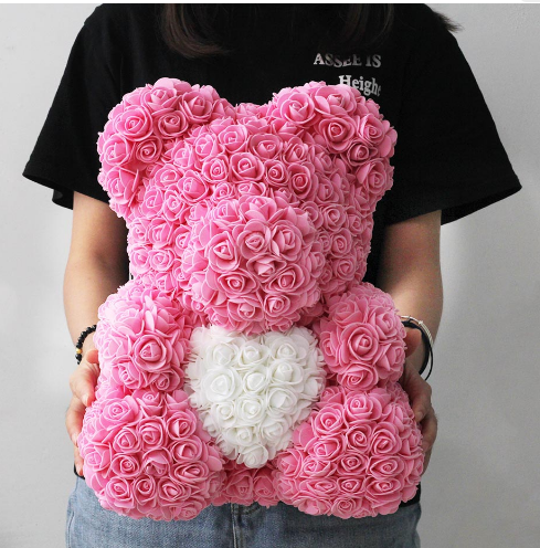 heart Rose Bear Multicolor Plastic Foam Rose Teddy Bear Girlfriend Valentines Day Gift Birthday Party Decoration