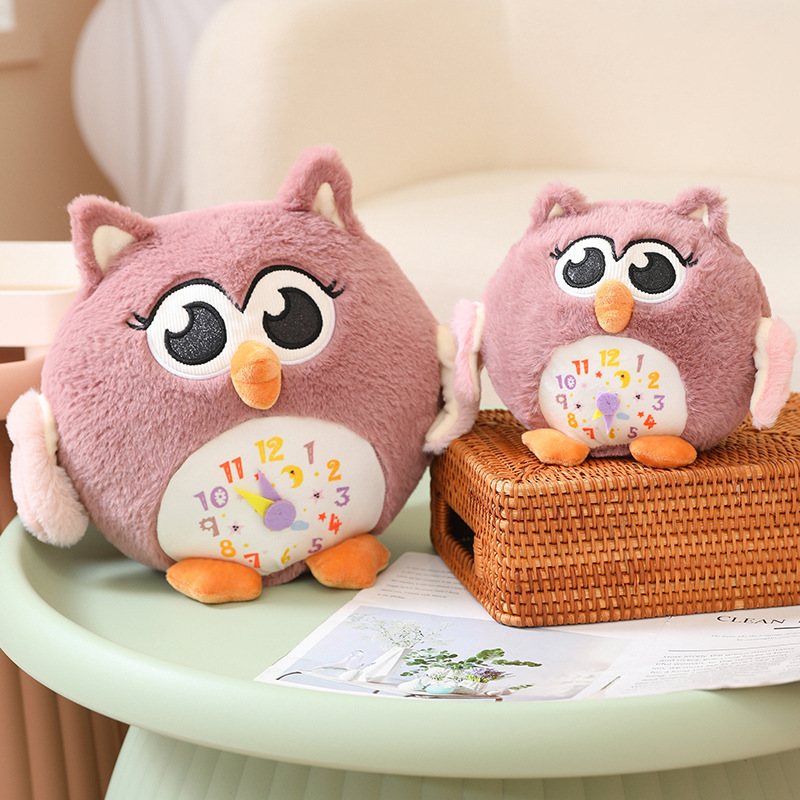 Wholesale 25cm Owl Plush Stuffed Animal Cute Baby Bedtime Toys Soft Owl Plush Toys With Clock