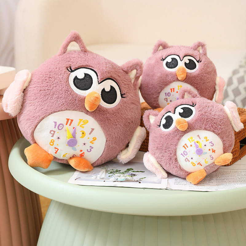 Wholesale 25cm Owl Plush Stuffed Animal Cute Baby Bedtime Toys Soft Owl Plush Toys With Clock