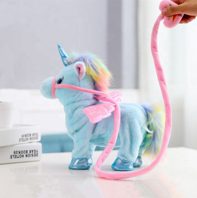 Walking Electric Unicorn Plush Toy Stuffed Animal Toy Electronic Music Unicorn Toy with wing Children Gifts peluches unicorn