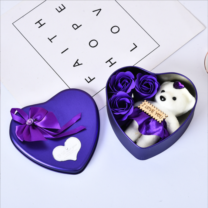 2023 Heart-Shaped Mothers Day Gift 3pcs Soap Rose Flowers Bear Gift Box For Valentines Day Gift