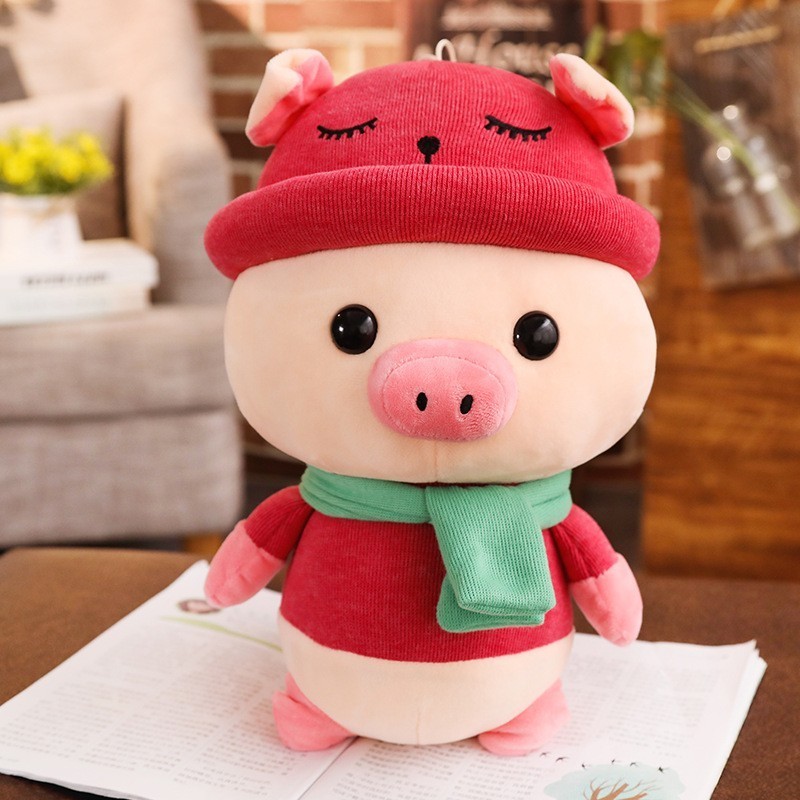 50cm plush toy pink soft pig cute dolls with hat and scarf for kids