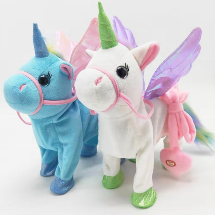 Walking Electric Unicorn Plush Toy Stuffed Animal Toy Electronic Music Unicorn Toy with wing Children Gifts peluches unicorn