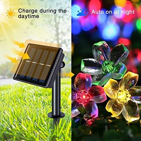 Waterproof Outdoor Christmas 8 modes Warm White Garden Flower Decoration Solar Powered Led String Fairy Light