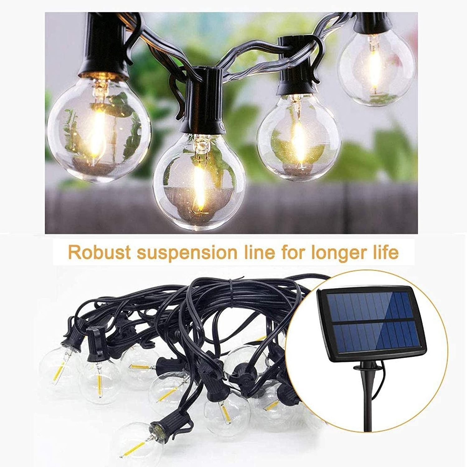 Wholesale G40 String Lights Edison Style Globe Bulbs Black Wire Connectable Outdoor Lighting Solar Rechargeable Garden Lamp