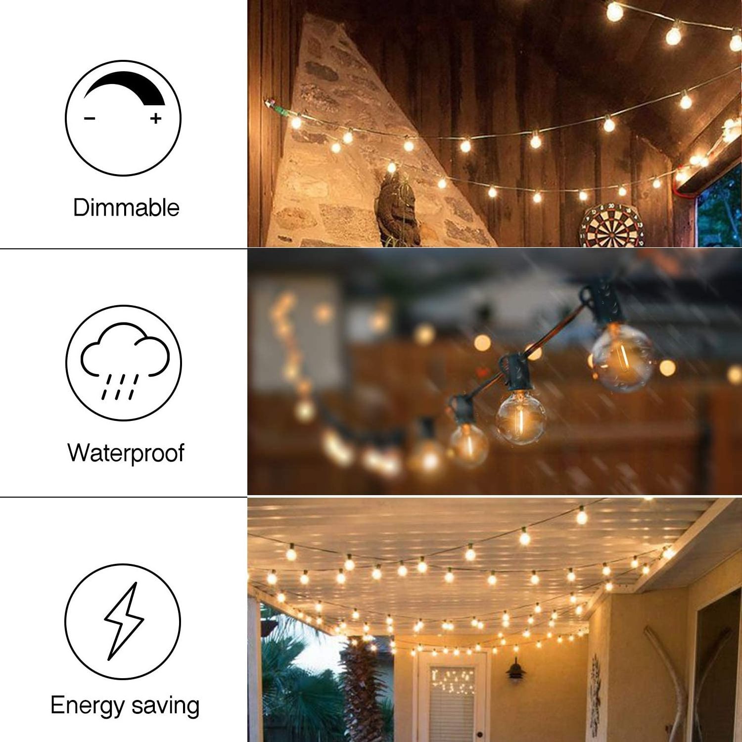 50ft Hanging 25 Shatterproof LED Edison Bulb Waterproof G40 Globe Bistro string Lights for Backyard