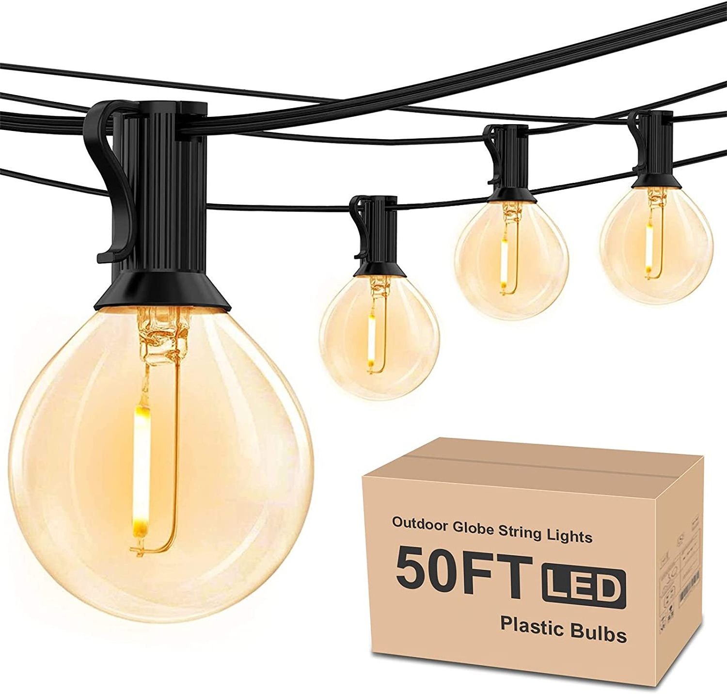 50ft Hanging 25 Shatterproof LED Edison Bulb Waterproof G40 Globe Bistro string Lights for Backyard