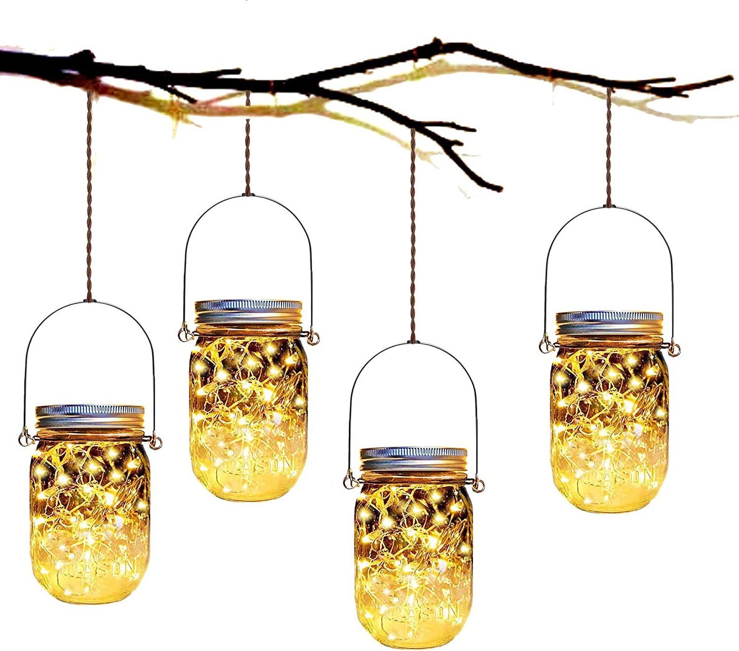 High Quality Christmas  Solar System Hanging Waterproof Ornament Outdoor Copper Wire String Solar Garden Mason Jar Light