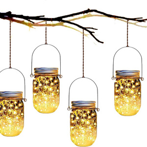 High Quality Christmas  Solar System Hanging Waterproof Ornament Outdoor Copper Wire String Solar Garden Mason Jar Light