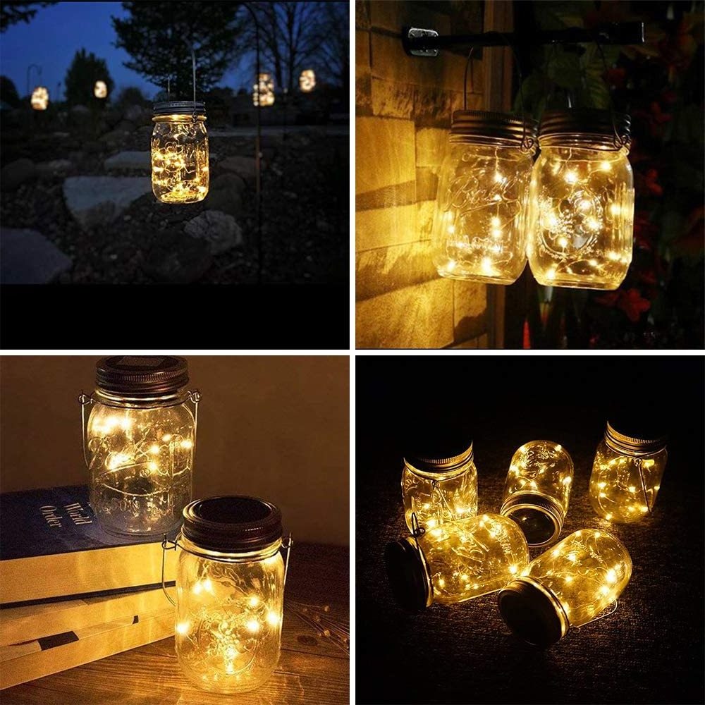 waterproof Led Solar Glass Bottle Lid Night Lamps Fairy Copper Wire String Lights Outdoor Hanging Mason Jar Light