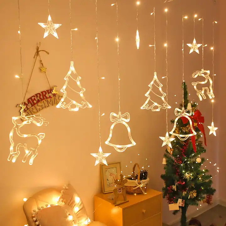 Hot selling Christmas decorations stars deer bells Christmas tree curtains window room decoration string lights