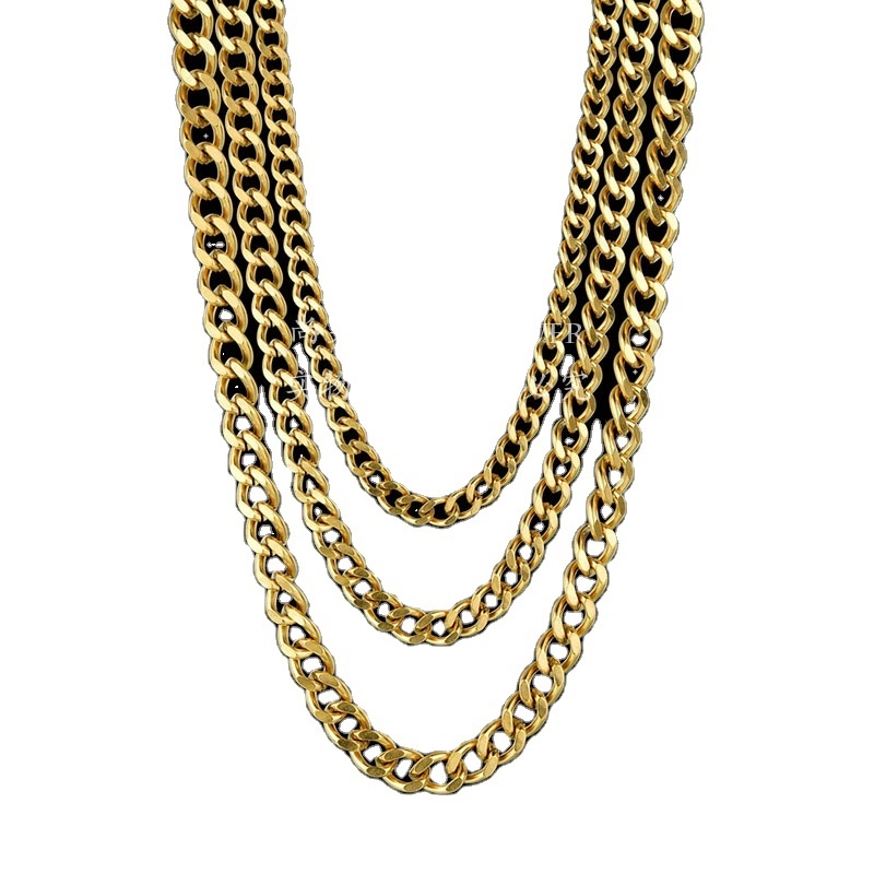 Wholesale Stainless steel gold 18K 14K Chain Necklace Jewelry Hip Hop Colar Cuban Cadena Kolye Gold Plated Chain For Women Men