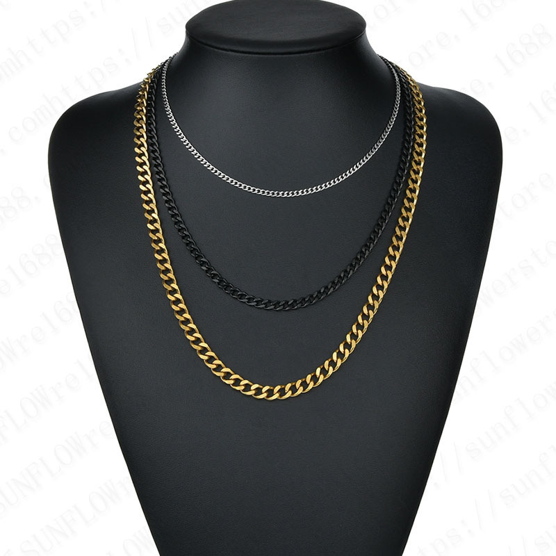 Wholesale Stainless steel gold 18K 14K Chain Necklace Jewelry Hip Hop Colar Cuban Cadena Kolye Gold Plated Chain For Women Men