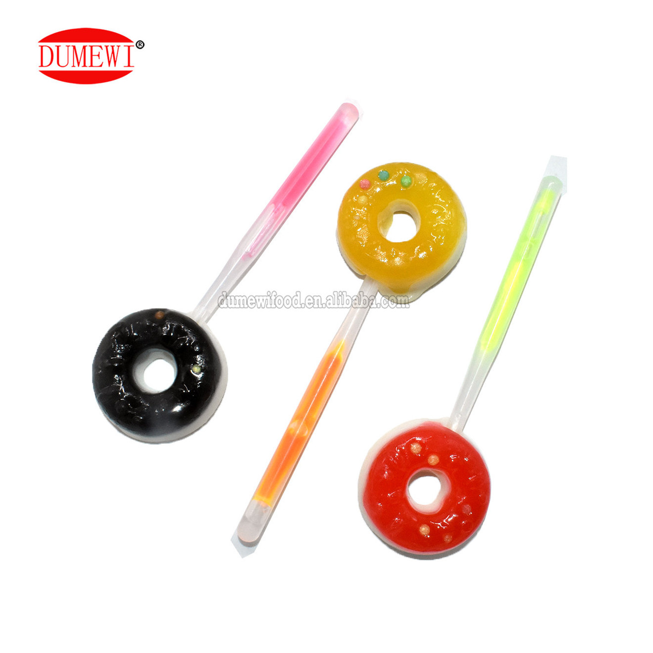 doughnut shape colorful strawberry lemon chocolate hard candy glow stick lollipop