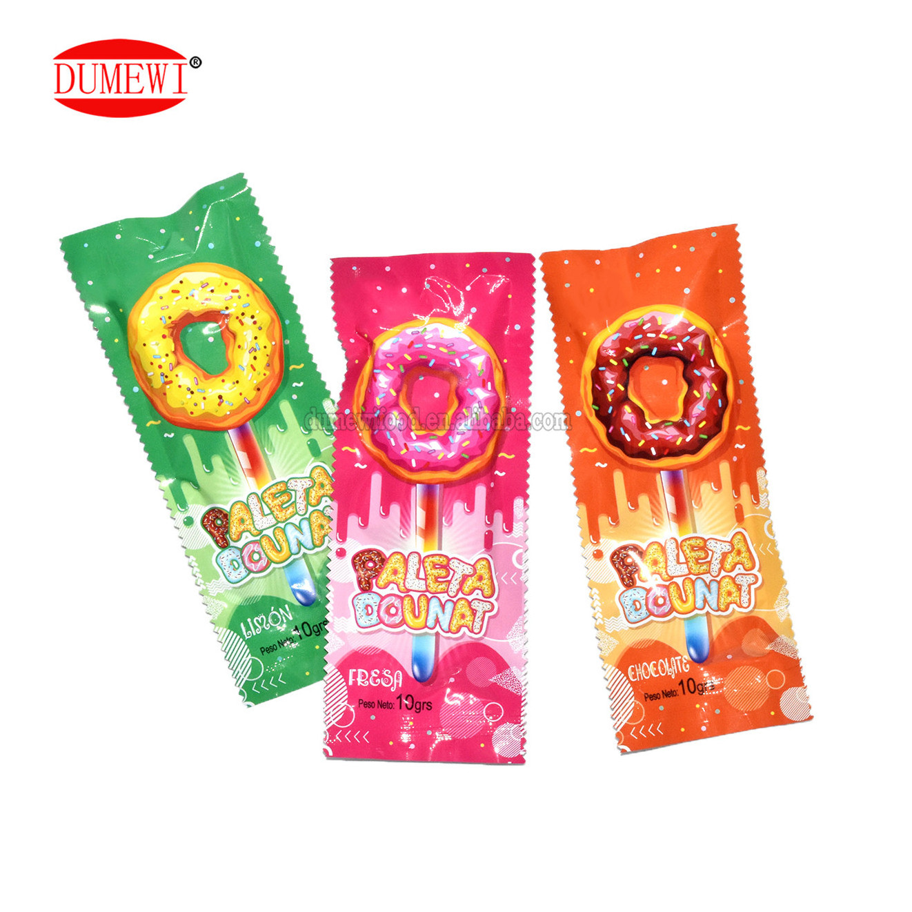 doughnut shape colorful strawberry lemon chocolate hard candy glow stick lollipop