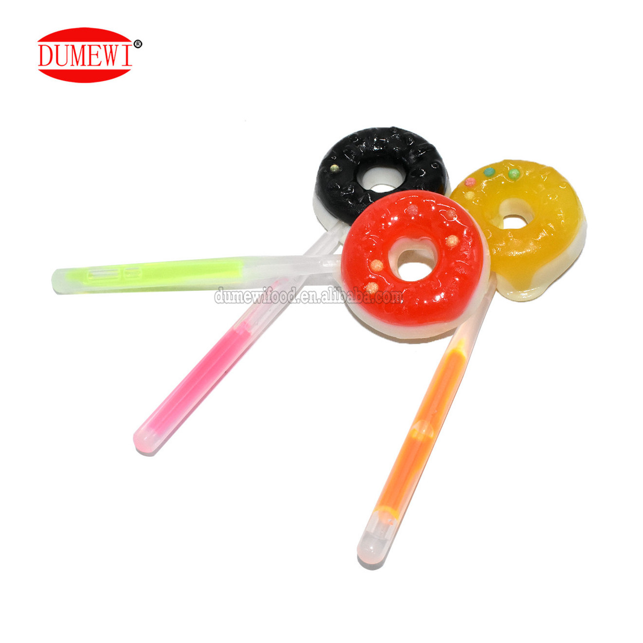 doughnut shape colorful strawberry lemon chocolate hard candy glow stick lollipop