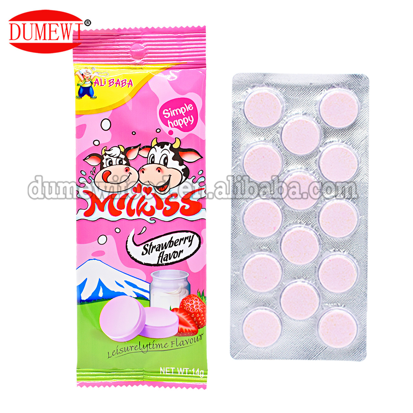 High Quality Milk Pressed Tablet Sugar Strawberry Flavor Pressed Candy Manufacturers Wholesale