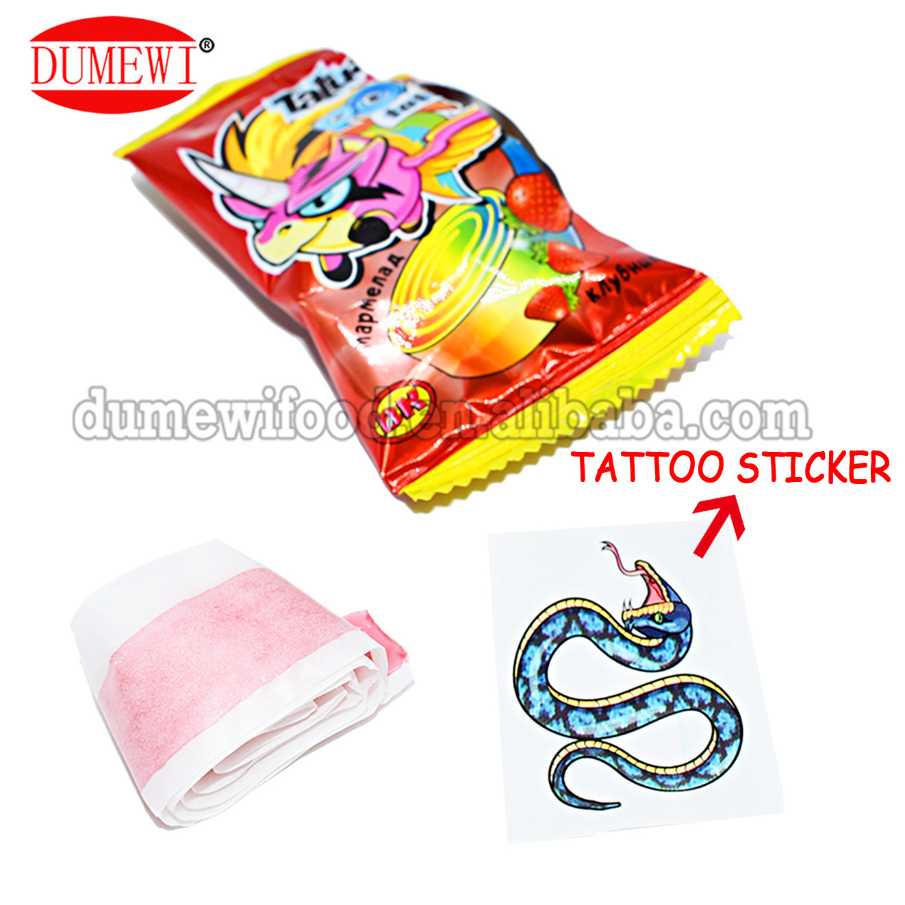 Gummy Roll Fruit Flavored Jelly Gummy Tattoo Sticker Strawberry Flavored Roll Candy