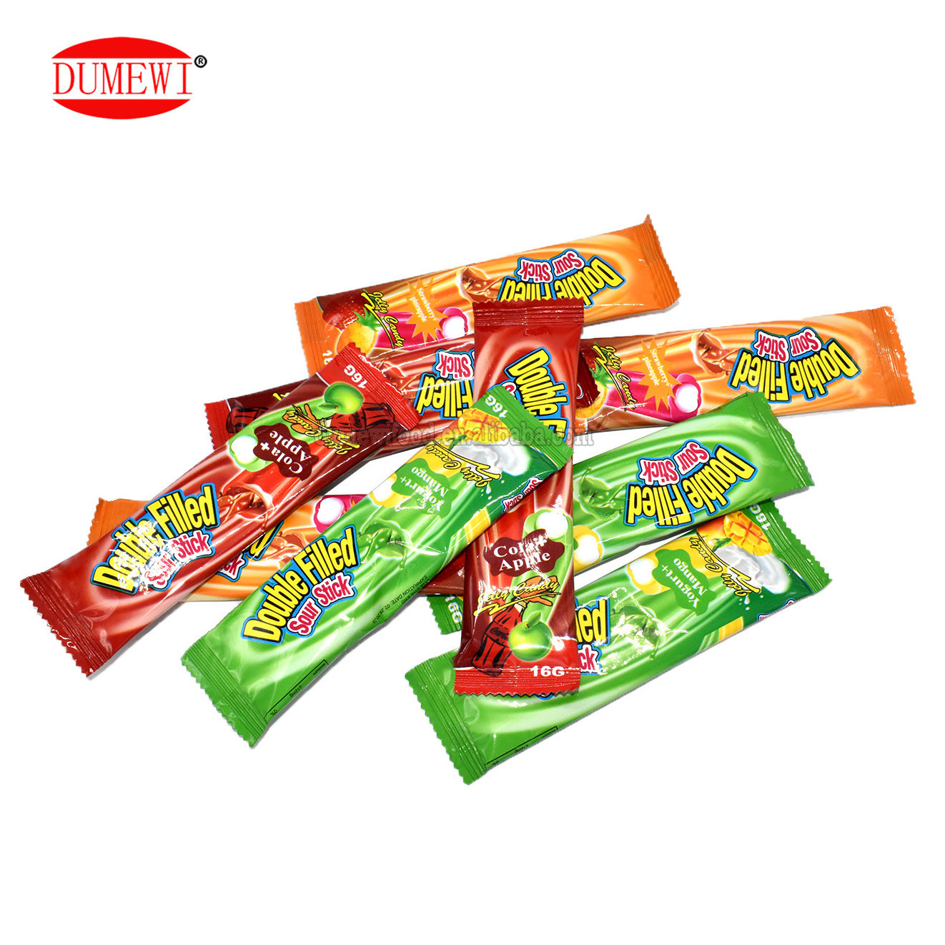 chewy DOUBLE FILLED sour sweet candy fruity flavor center filled liquorice candy