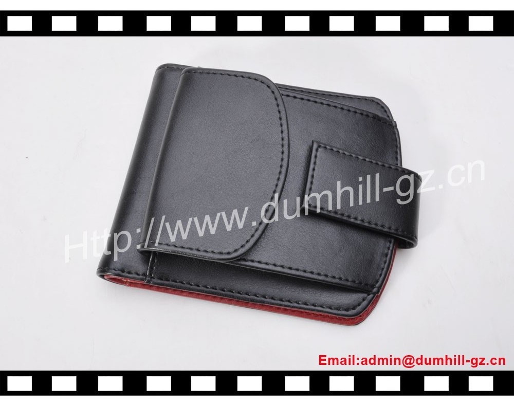 Cowhide Leather Black Men Wallet With Button Coin Purse