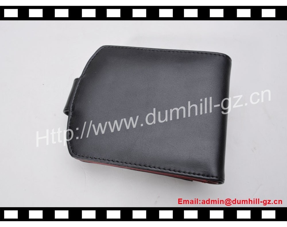 Cowhide Leather Black Men Wallet With Button Coin Purse