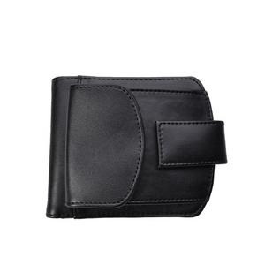 Cowhide Leather Black Men Wallet With Button Coin Purse