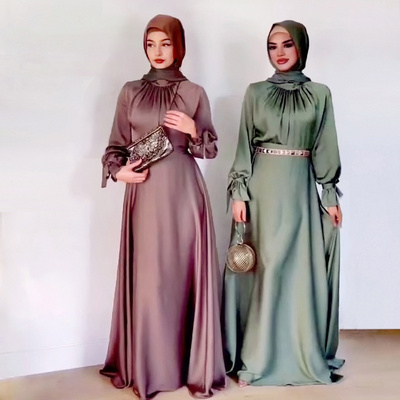 Modest Designs Summer Satin Abaya Dubai Satin Muslim Bridesmaid Dresses for Girls Muslim Satin Kimono Abaya