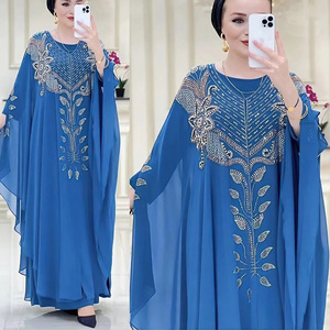 Wholesale Chiffon Abaya with Rhinestones Borkini Islamic Muslim Evening Dresses Luxury Chiffon Open Abaya