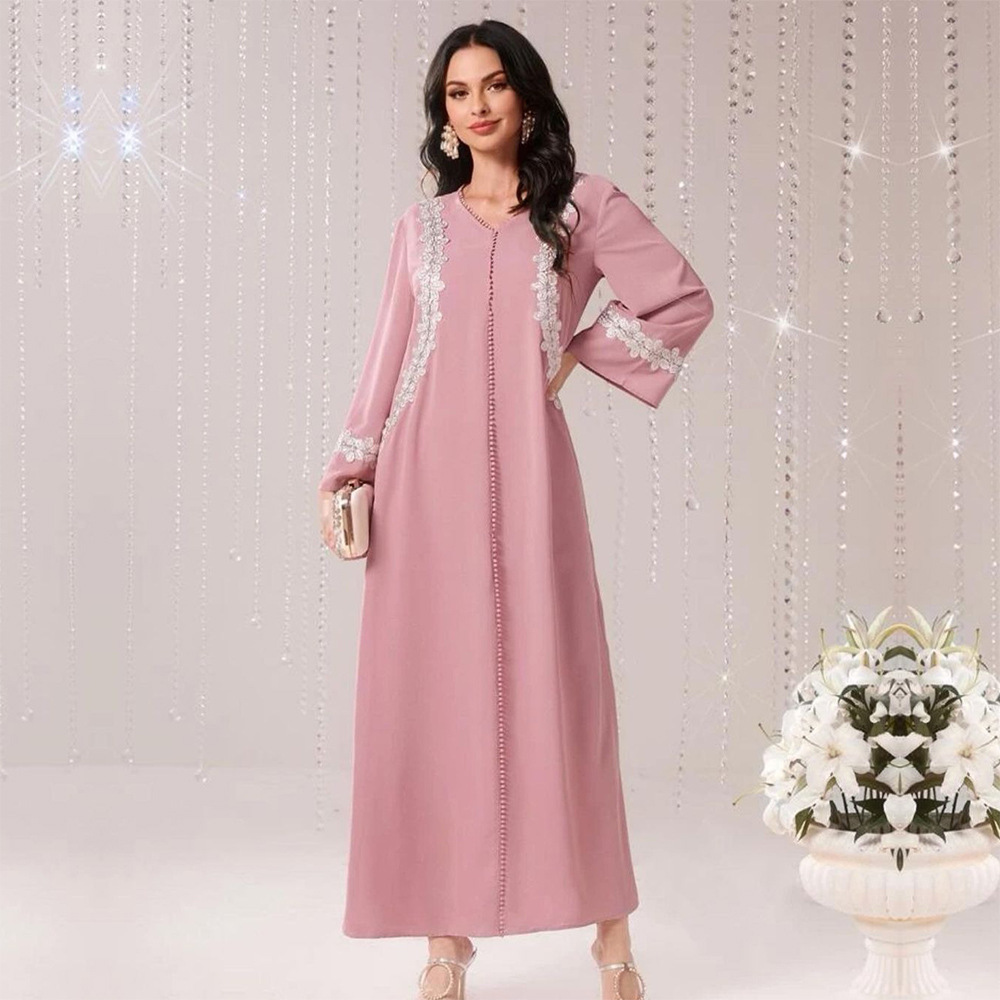 Eid Middle East Women's Islamic Featured Lace Simple Comfortable Robe Muslim Women Dress Abaya Designs Qatar