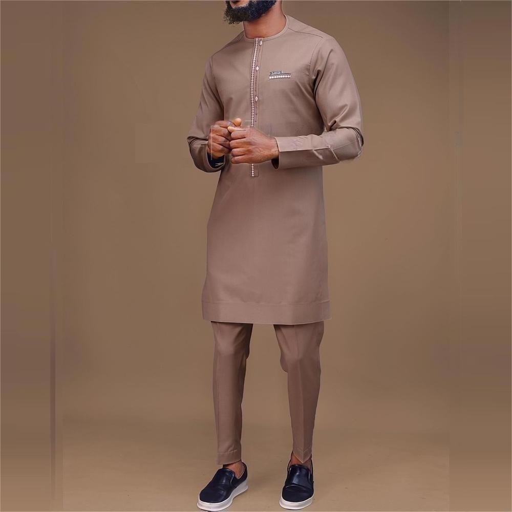 High Quality Full Sleeve African Ethnic Style Shirt Male African Clothing For Muslim Men 2PCS/Set African Men Suit