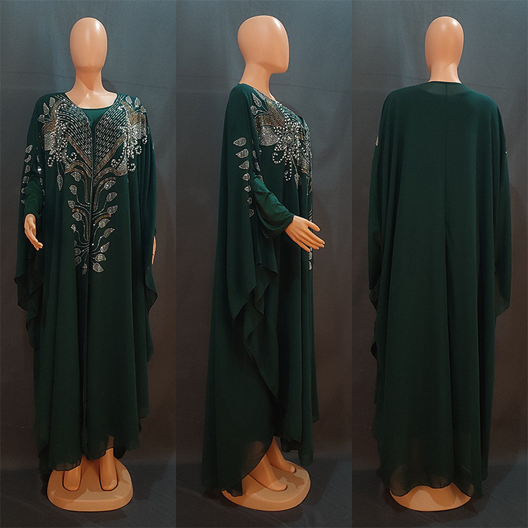 Wholesale Chiffon Abaya with Rhinestones Borkini Islamic Muslim Evening Dresses Luxury Chiffon Open Abaya