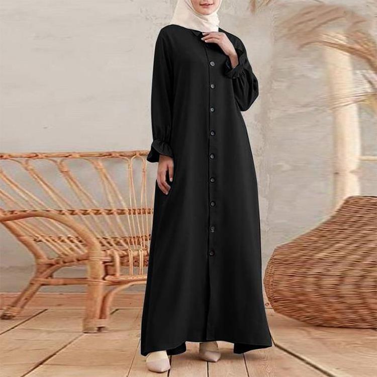 Garment with Buttons Abbaya Arabic Muslim Salwar Kameez Designs Muslim Women Abaya Jumpsuit From Dubai Modest Khimar Hijab Abaya