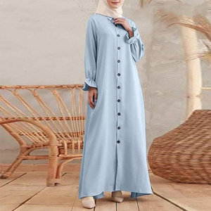 Garment with Buttons Abbaya Arabic Muslim Salwar Kameez Designs Muslim Women Abaya Jumpsuit From Dubai Modest Khimar Hijab Abaya