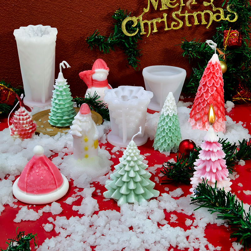 DUMO Aromatherapy Christmas Candle Mold DIY Santa  Plaster Handmade Soap Christmas Tree Silicone Mold