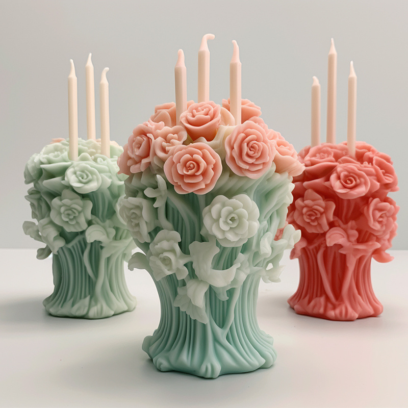 DUMO Customization Bouquet Flower Basket Candle Molds for Candle Making Valentine's Day Custom Rose Flower Candle Mold