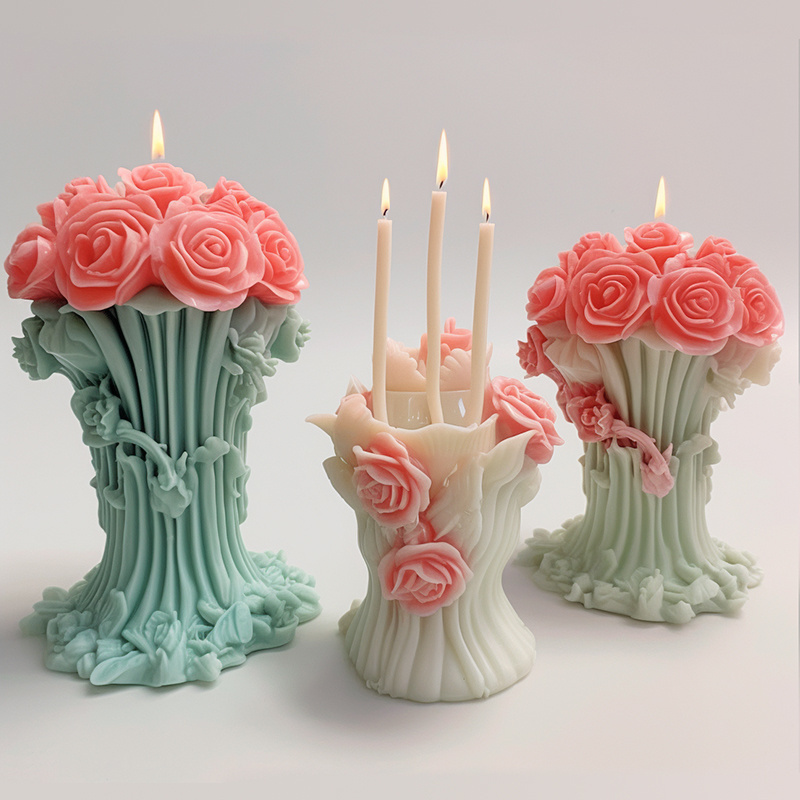 DUMO Customization Bouquet Flower Basket Candle Molds for Candle Making Valentine's Day Custom Rose Flower Candle Mold