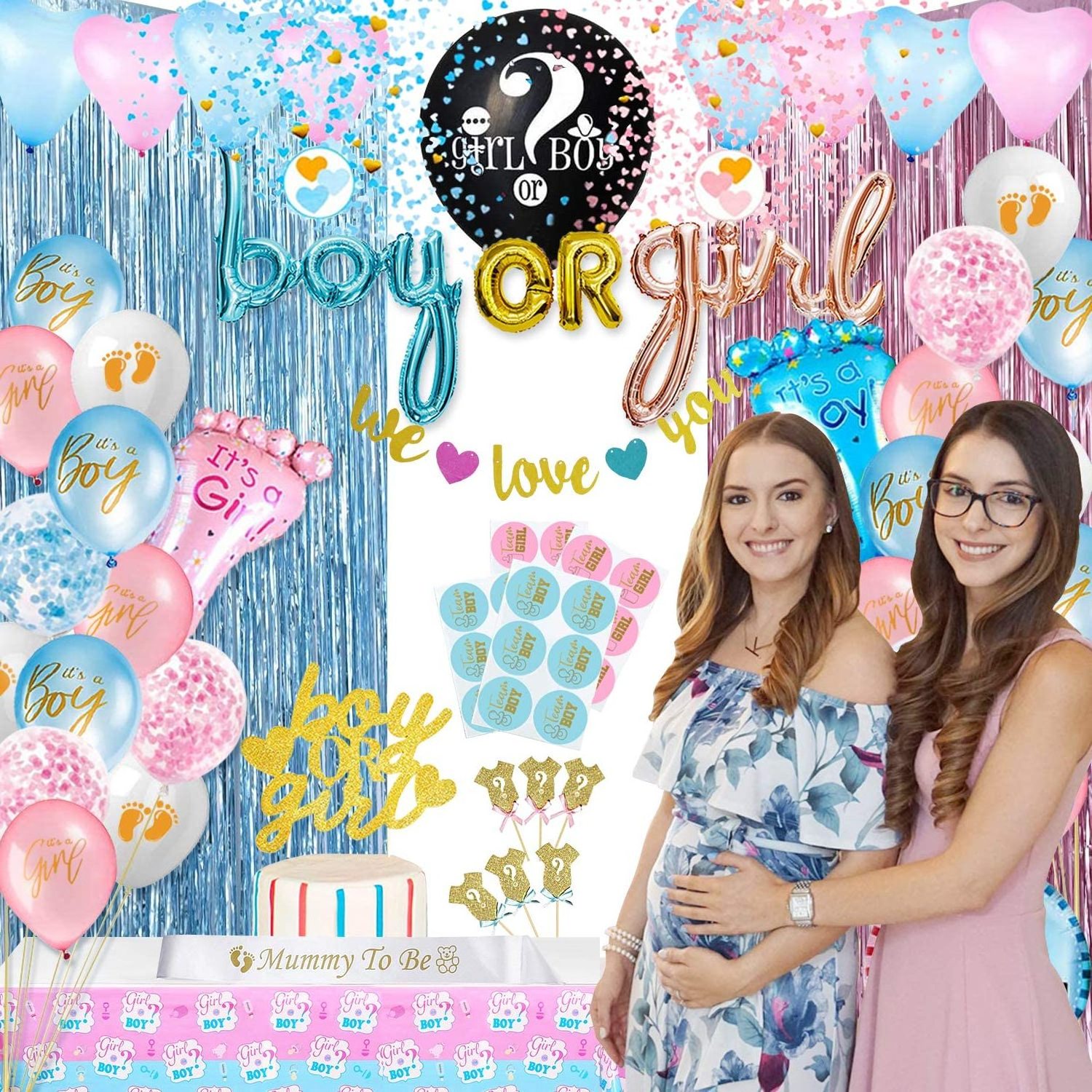 DJTSN Gender Reveal Shower Latex Balloons Globos Boy or Girl Banner Confetti Party Supplies Decorations Baby shower