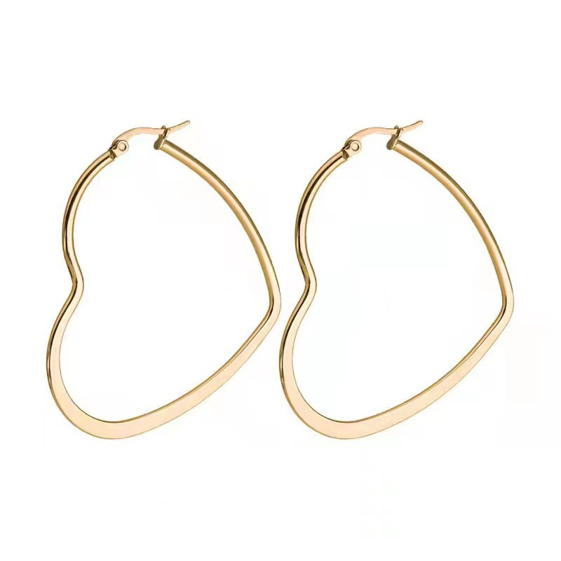 Gold Shape Heart Hoop Earrings Stainless Steel Earring Big Jewelry