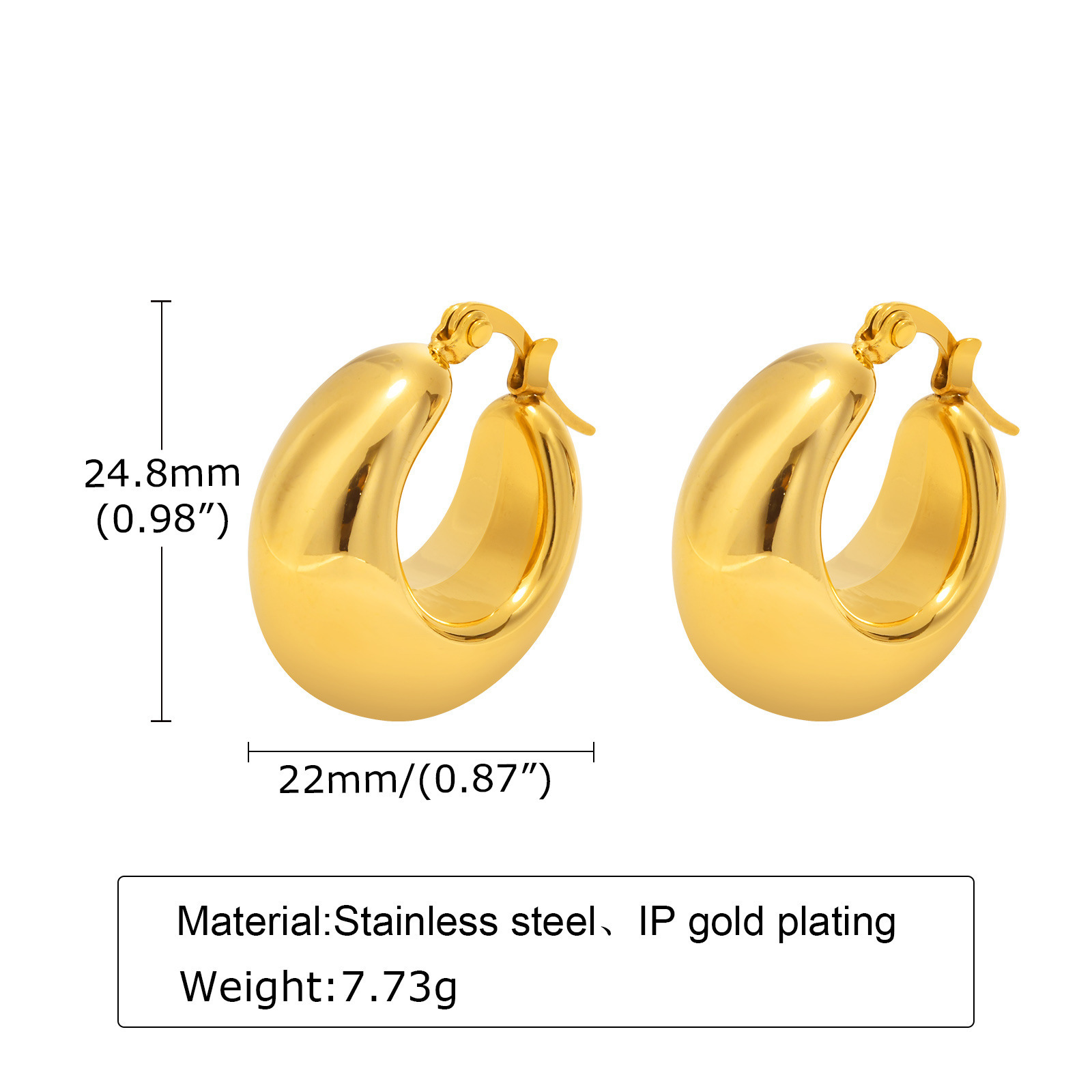 Fashion Jewelry 18K gold plated stainless steel crescent moon hollow thick chunky huggie hoop tarnish free women earrings 2003