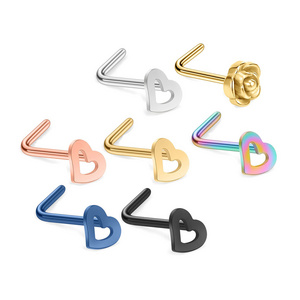 Fashion Free Sample Simple Body Jewelry Wholesale Hollow Heart L Shape Nostril Nose Piercing Ring