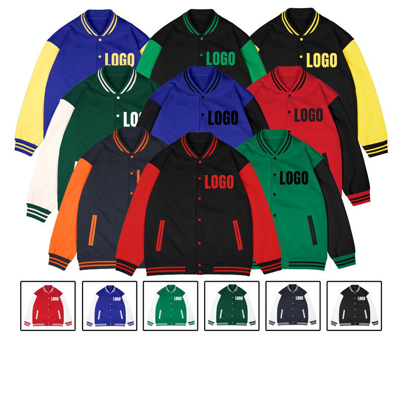 Custom Logo Varsity Jacket Men Oem Streetwear Zip Up Jackets Baseball Varsity Fashion Coats Plus Size Men's Jackets For Men